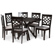 Baxton Studio Elena Modern and Contemporary Grey Fabric Upholstered and Dark Brown Finished Wood 7-Piece Dining Set